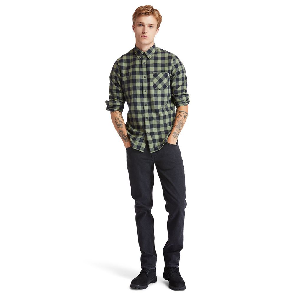 Timberland Πουκαμισα Ανδρικα Ελιά/Μαυρα - Nashua River Long-Sleeve Flannel Check - Greece 2051689-FA